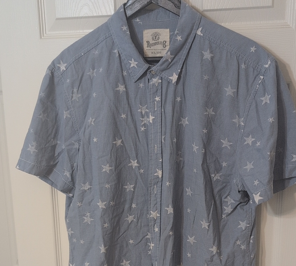 Rivermen Co. Light Blue Star-Print Short Sleeve Button-Down Shirt